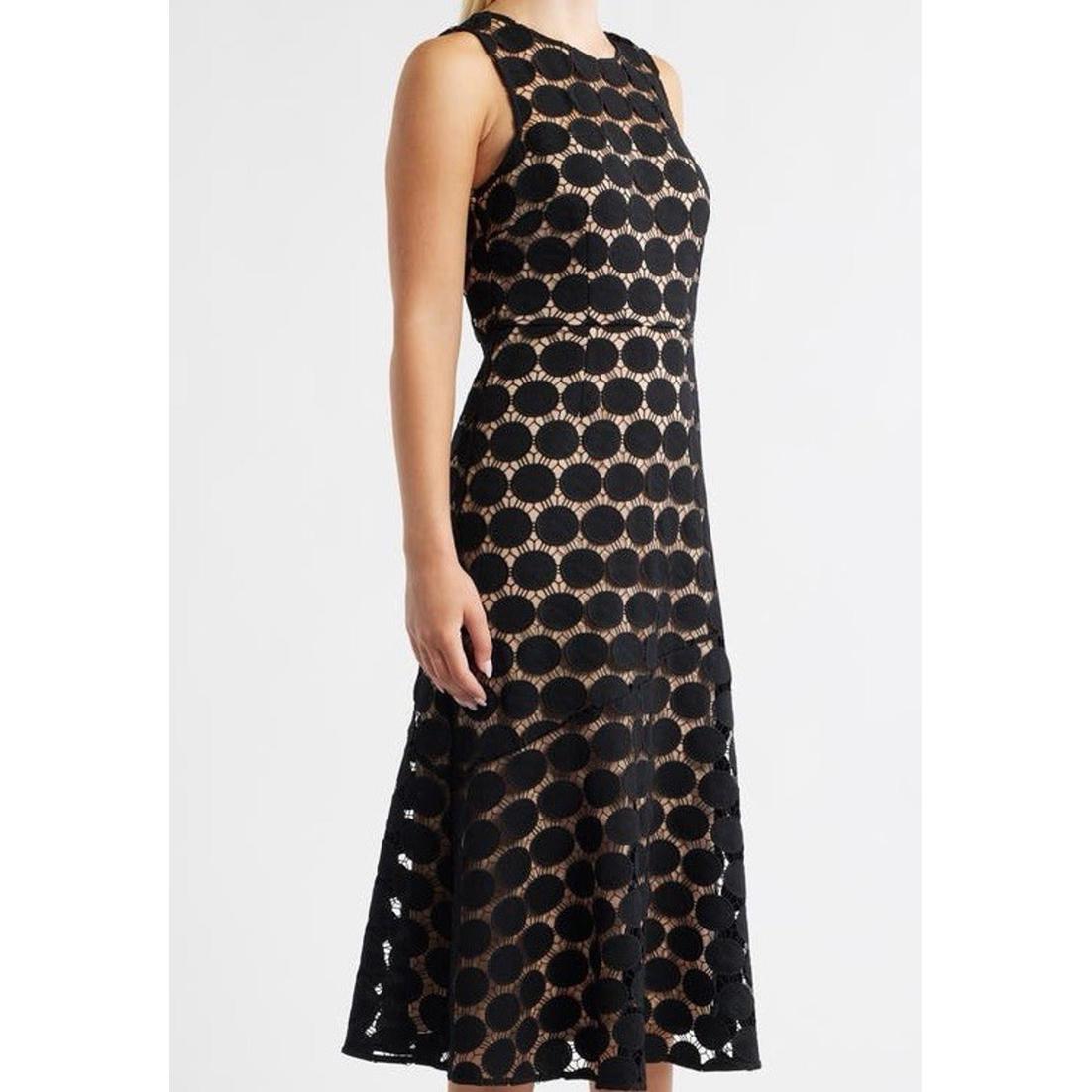 Jill Jill Stuart Black & Gold Sleeveless Mesh Dot Sheath Fitted Dress Size 2